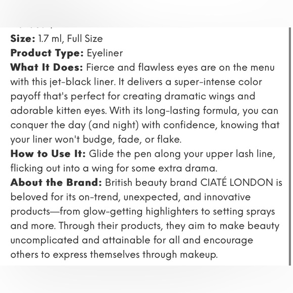 Ciate’ London Fierce Flicks Liquid Liner in Black - Picture 2 of 7